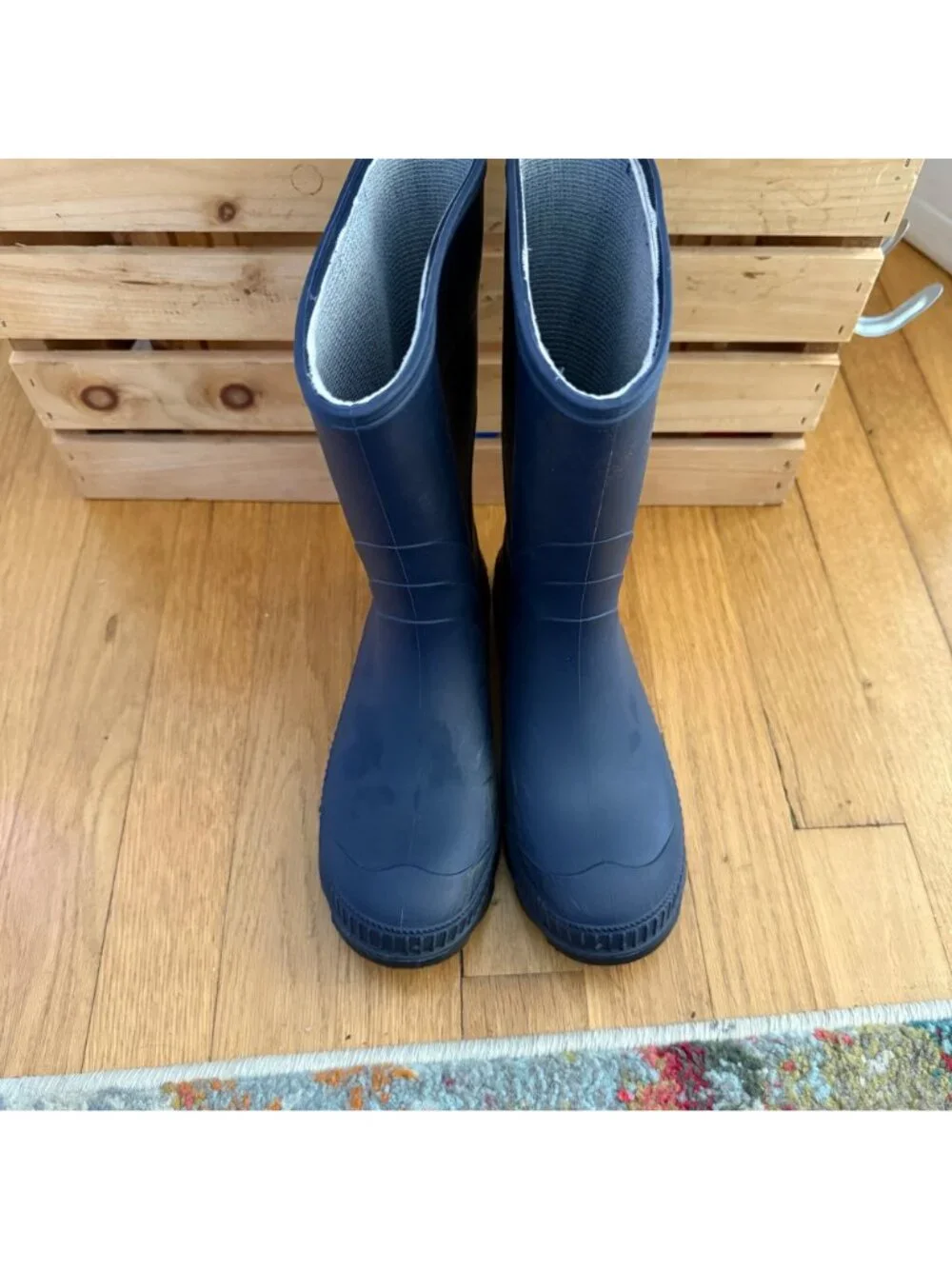 Kamik Boys Size 4 Navy Black Waterproof Rubber Knee High Outdoor Rain Boots